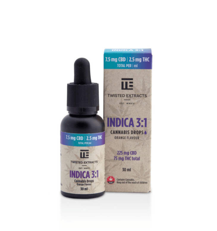 Twisted Extracts Oil Drops Indica 3:1 - Orange (225mg CBD + 75mg THC – 30ml) strain buy weed online cheap weed online dispensary mail order marijuana