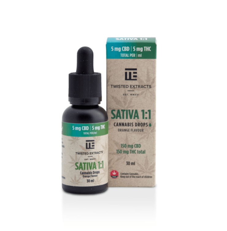 Twisted Extracts Oil Drops Sativa 1:1 - Orange (150mg CBD + 150mg THC – 30ml) strain buy weed online cheap weed online dispensary mail order marijuana