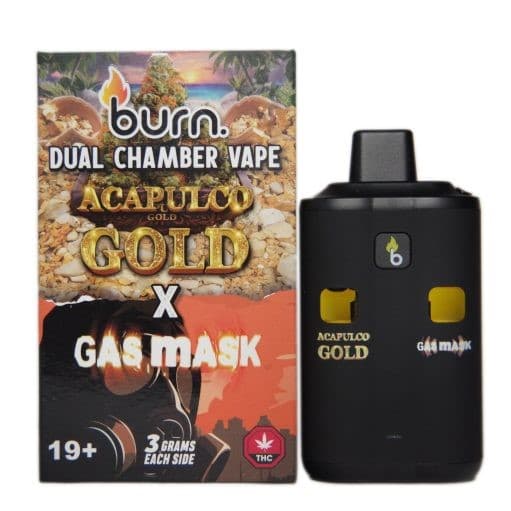 Burn 6 Gram Dual Chamber Disposable Vape (3+3 Gram) — Acapulco Gold + Gas Mask