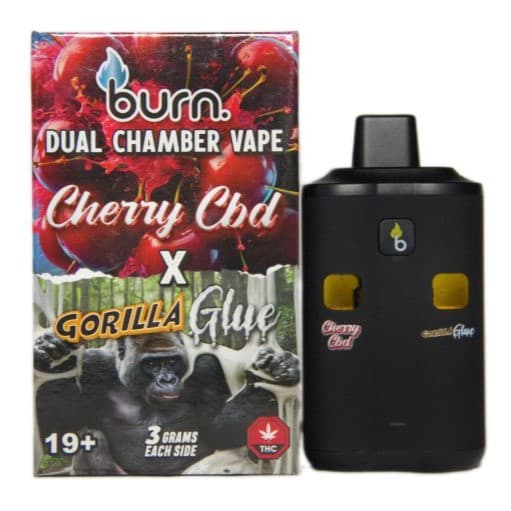 Burn 6 Gram Dual Chamber Disposable Vape (3+3 Gram) — Cherry CBD + Gorilla Glue