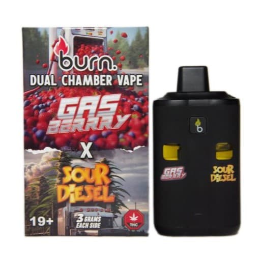 Burn 6 Gram Dual Chamber Disposable Vape (3+3 Gram) — Gas Berry + Sour Diesel