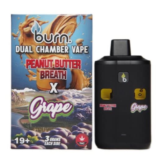 Burn 6 Gram Dual Chamber Disposable Vape (3+3 Gram) — Peanut Butter Breath + Grape