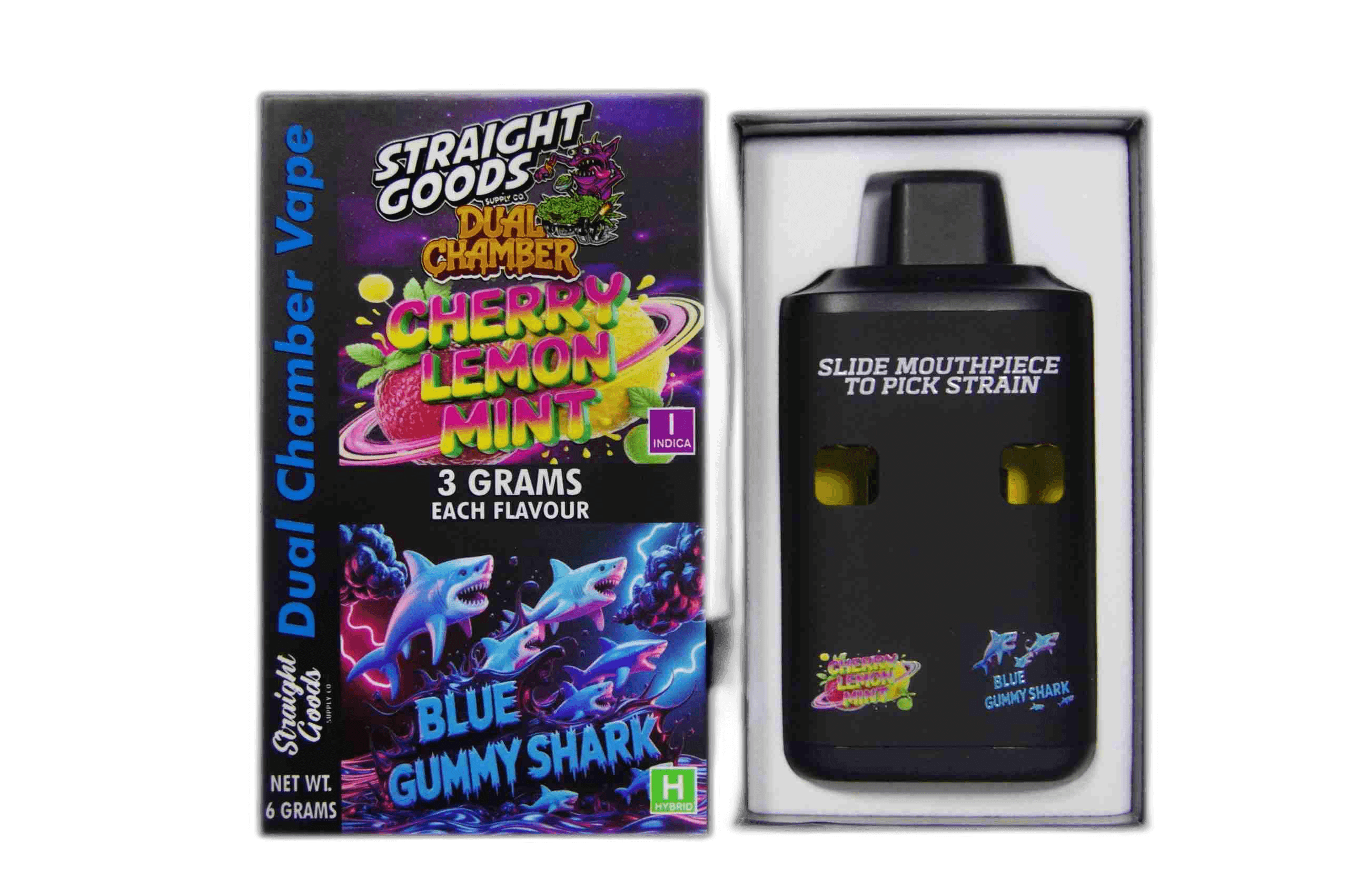 Straight Goods Supply Co Vape (3 Grams + 3 Grams) — Cherry Lemon Mint + Blue Gummy Shark