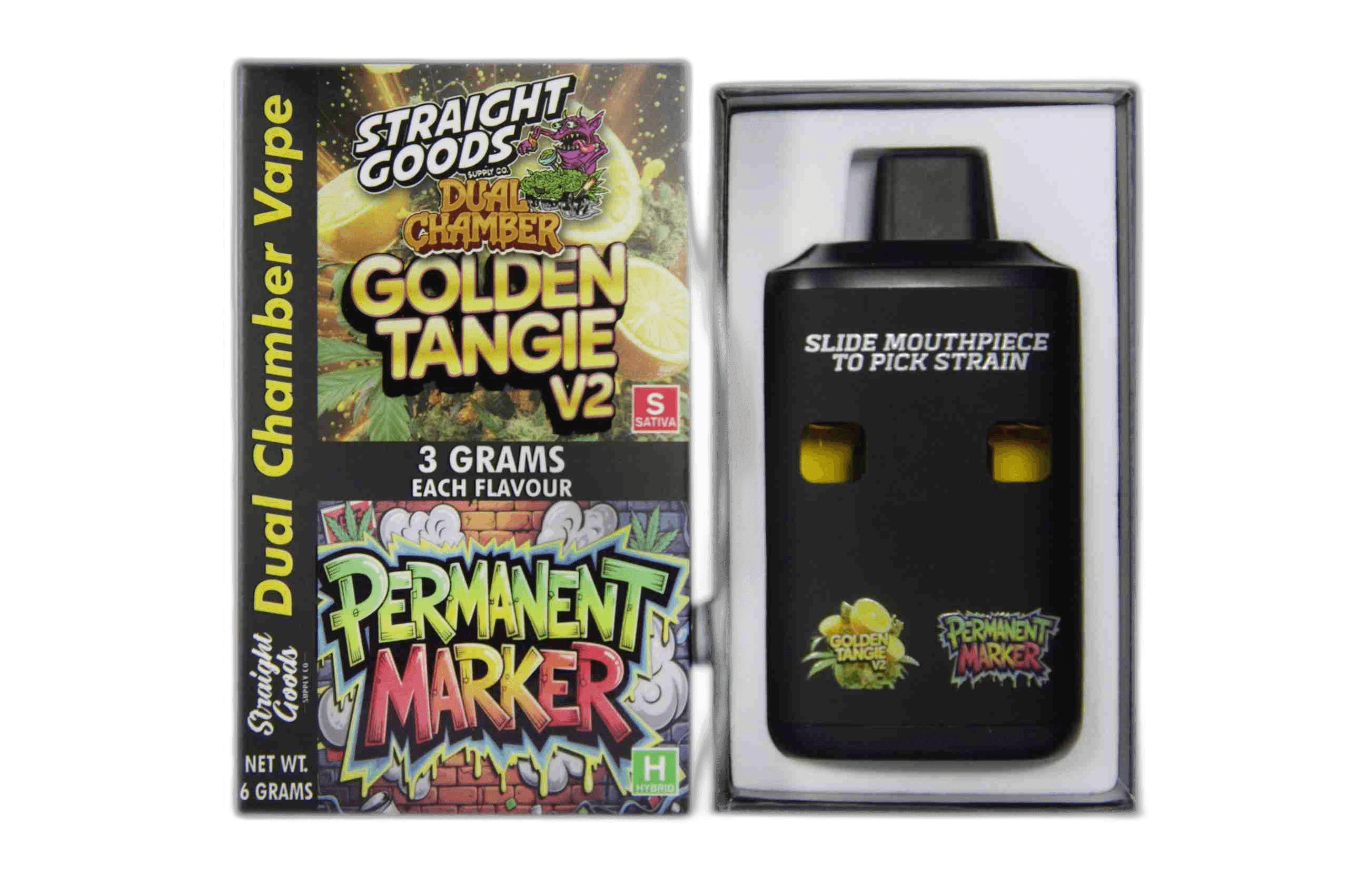 Straight Goods Supply Co Vape (3 Grams + 3 Grams) — Golden Tangie V2 + Permanent Marker
