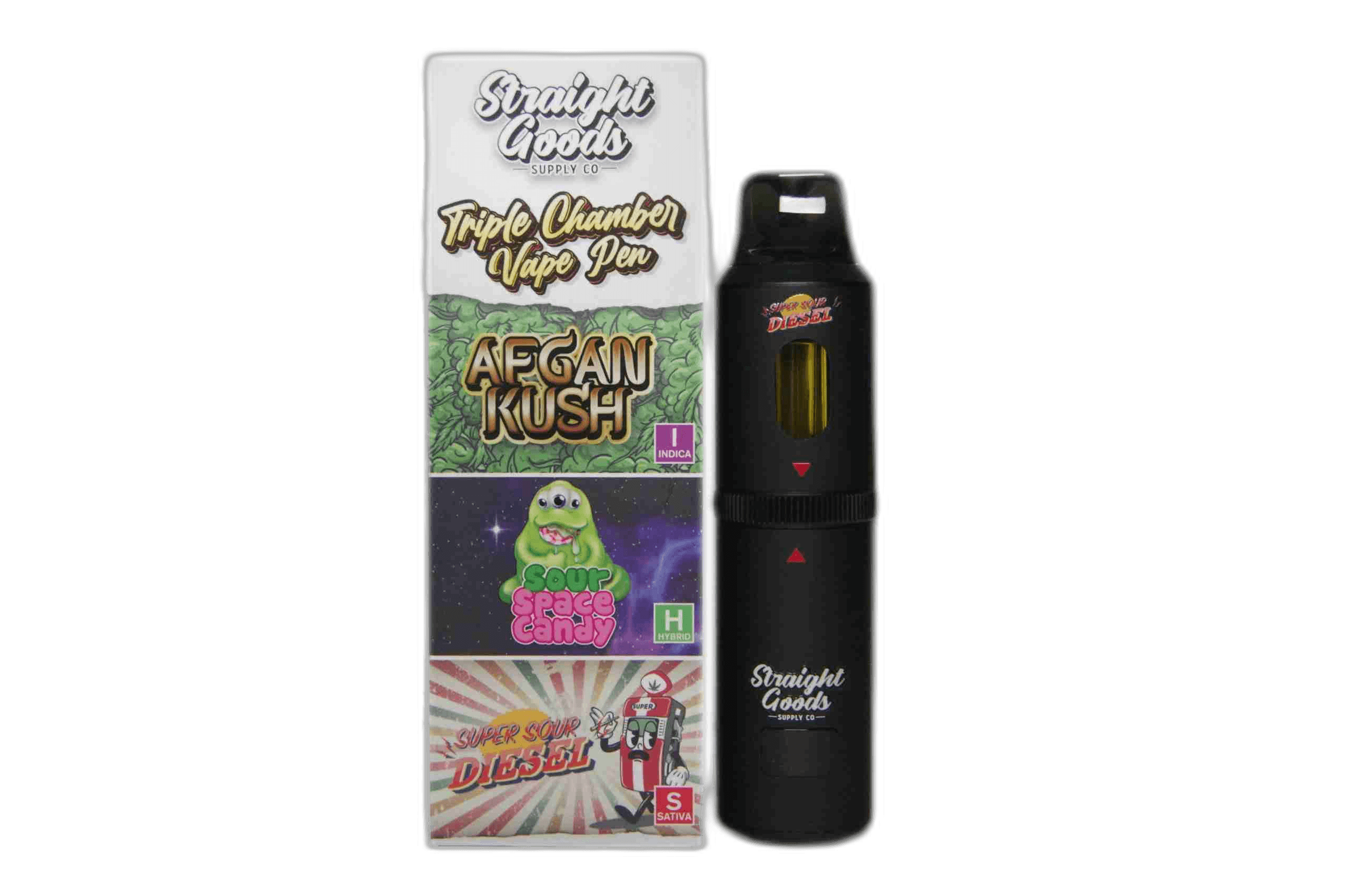 Straight Goods Supply Co Vape (3 Grams + 3 Grams + 3 Gram) — Afghan Kush + Sour Space Candy + Super Sour Diesel