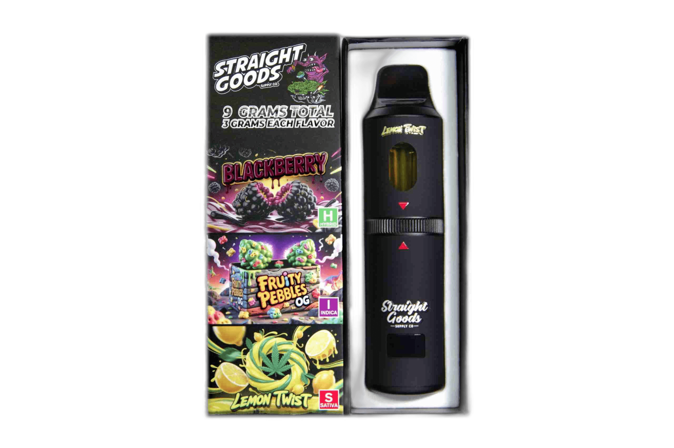 Straight Goods Supply Co Vape (3 Grams + 3 Grams + 3 Gram) — Blackberry + Fruity Pebbles OG + Lemon Twist