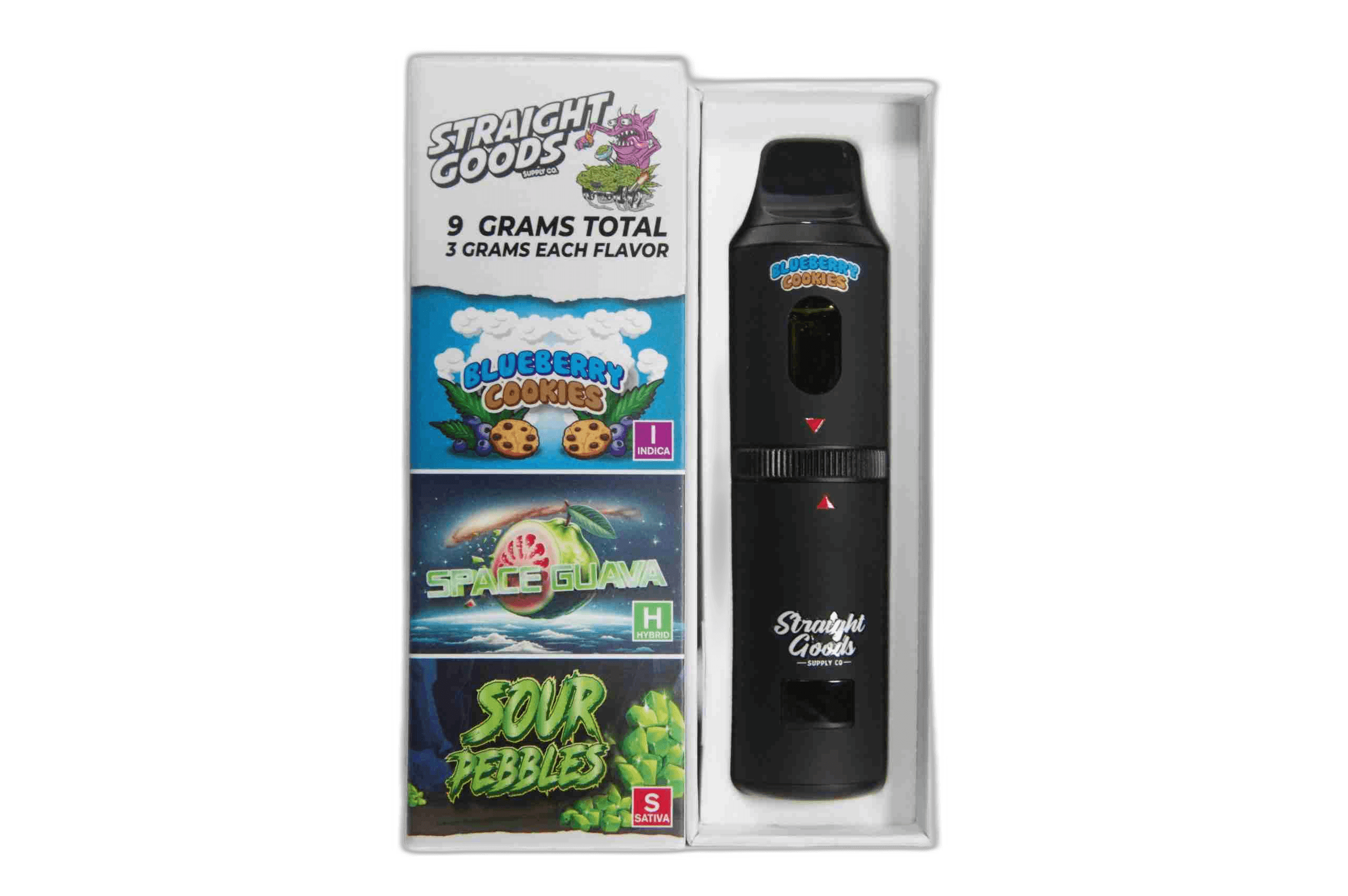 Straight Goods Supply Co Vape (3 Grams + 3 Grams + 3 Gram) — Blueberry Cookies + Space Guava + Sour Pebbles