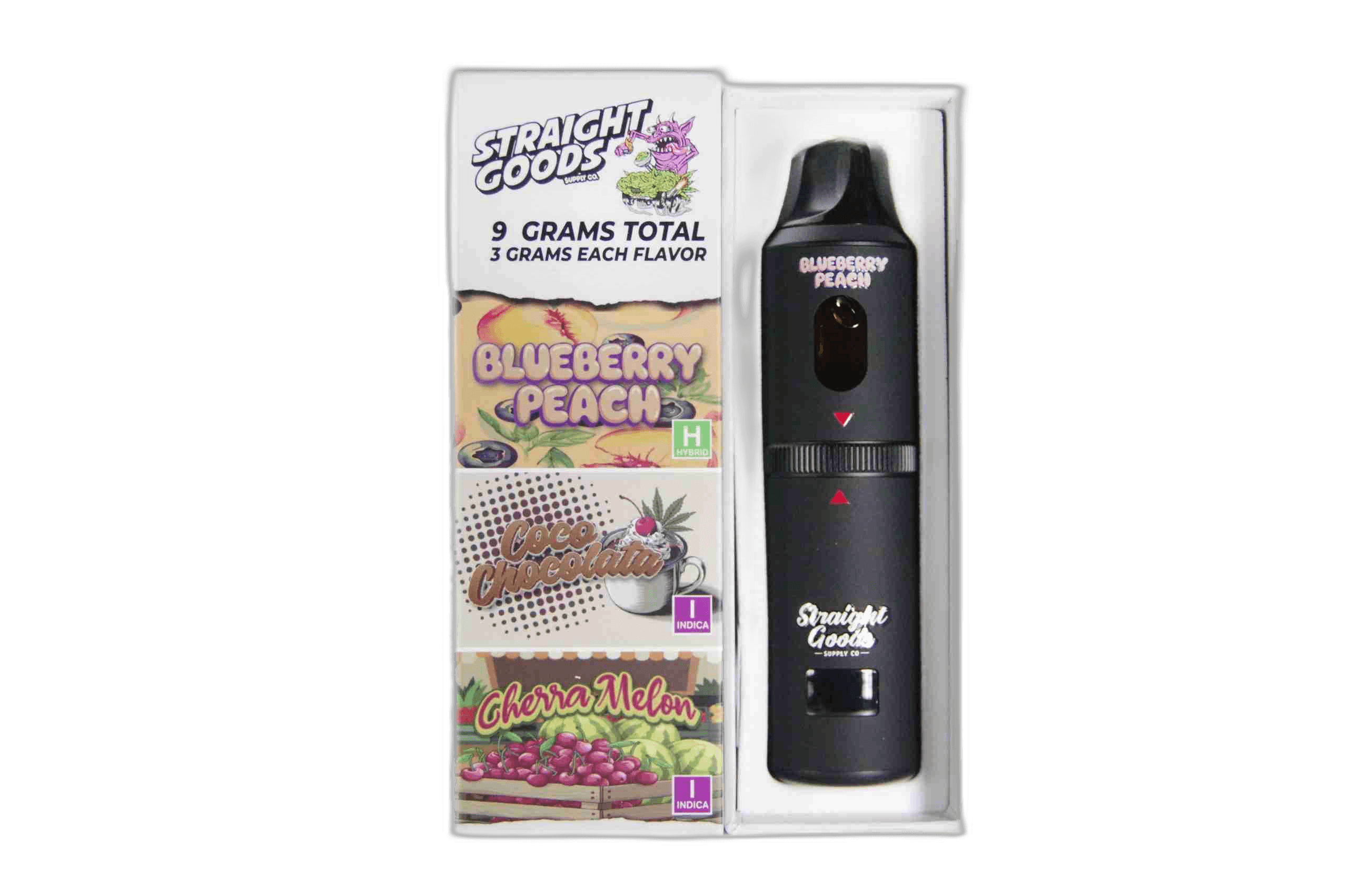 Straight Goods Supply Co Vape (3 Grams + 3 Grams + 3 Gram) — Blueberry Peach + Coco Chocolata + Cherra Melon