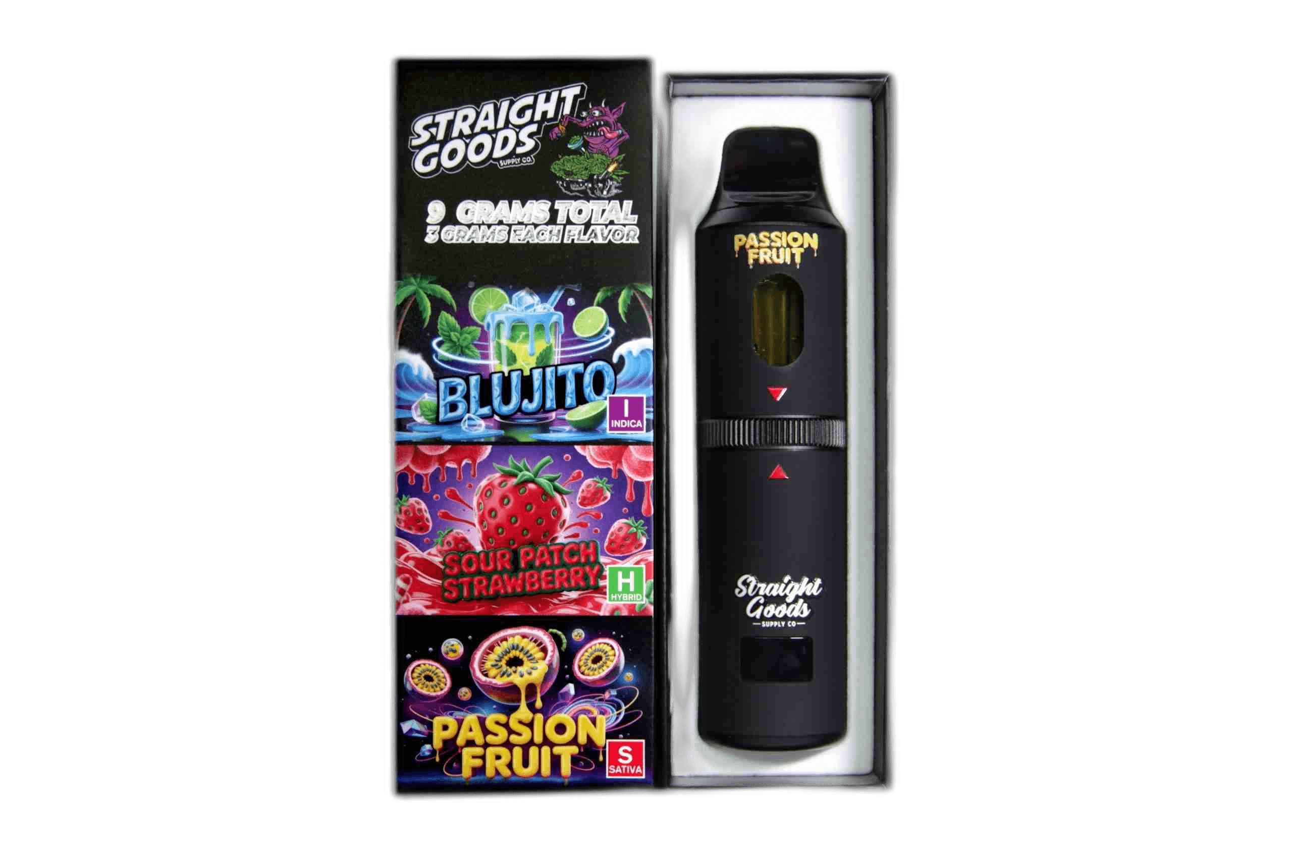 Straight Goods Supply Co Vape (3 Grams + 3 Grams + 3 Gram) — Blujito + Sour Patch Strawberry + Passion Fruit