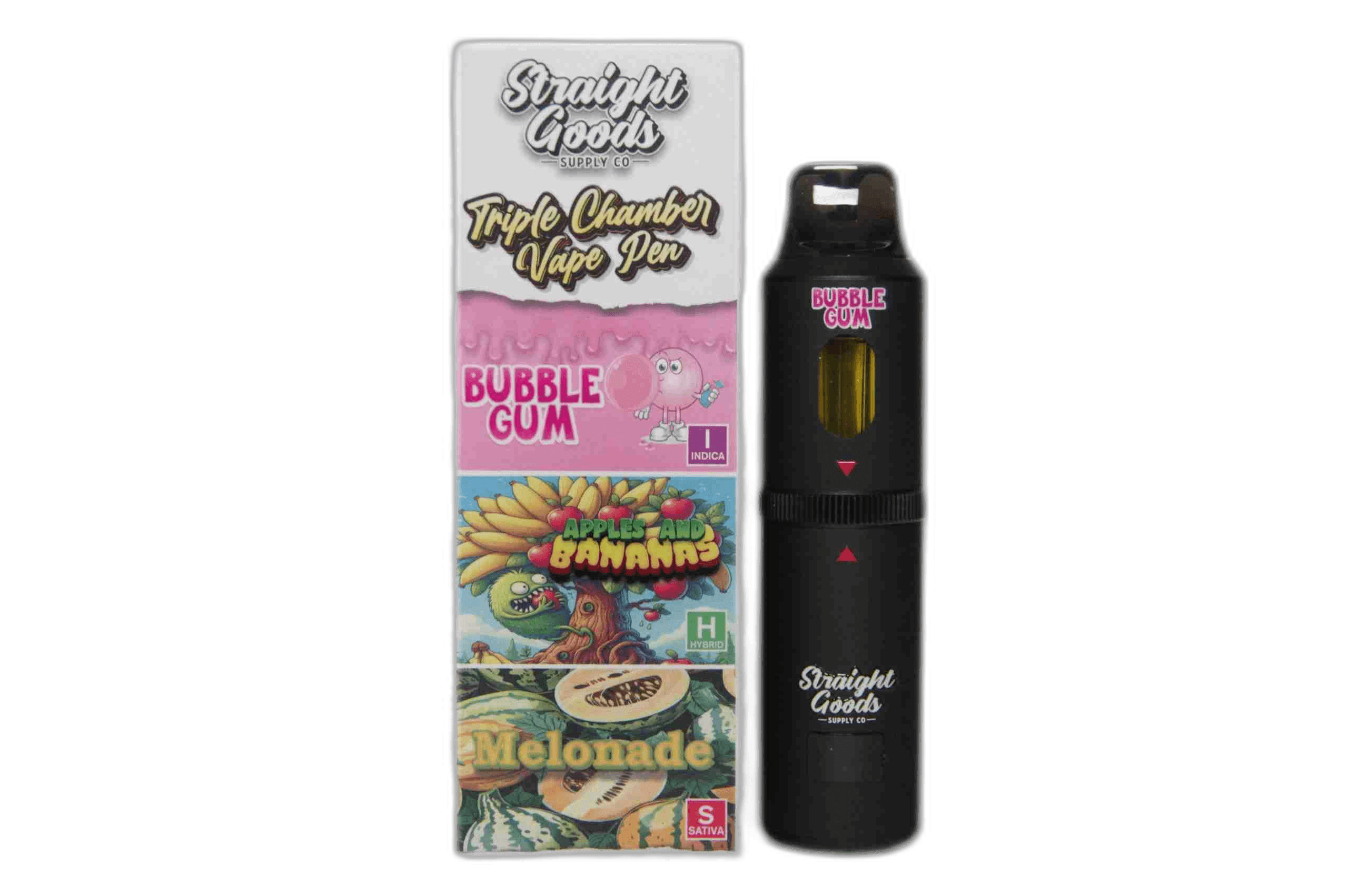 Straight Goods Supply Co Vape (3 Grams + 3 Grams + 3 Gram) — Bubble Gum + Apples And Banana + Melonade