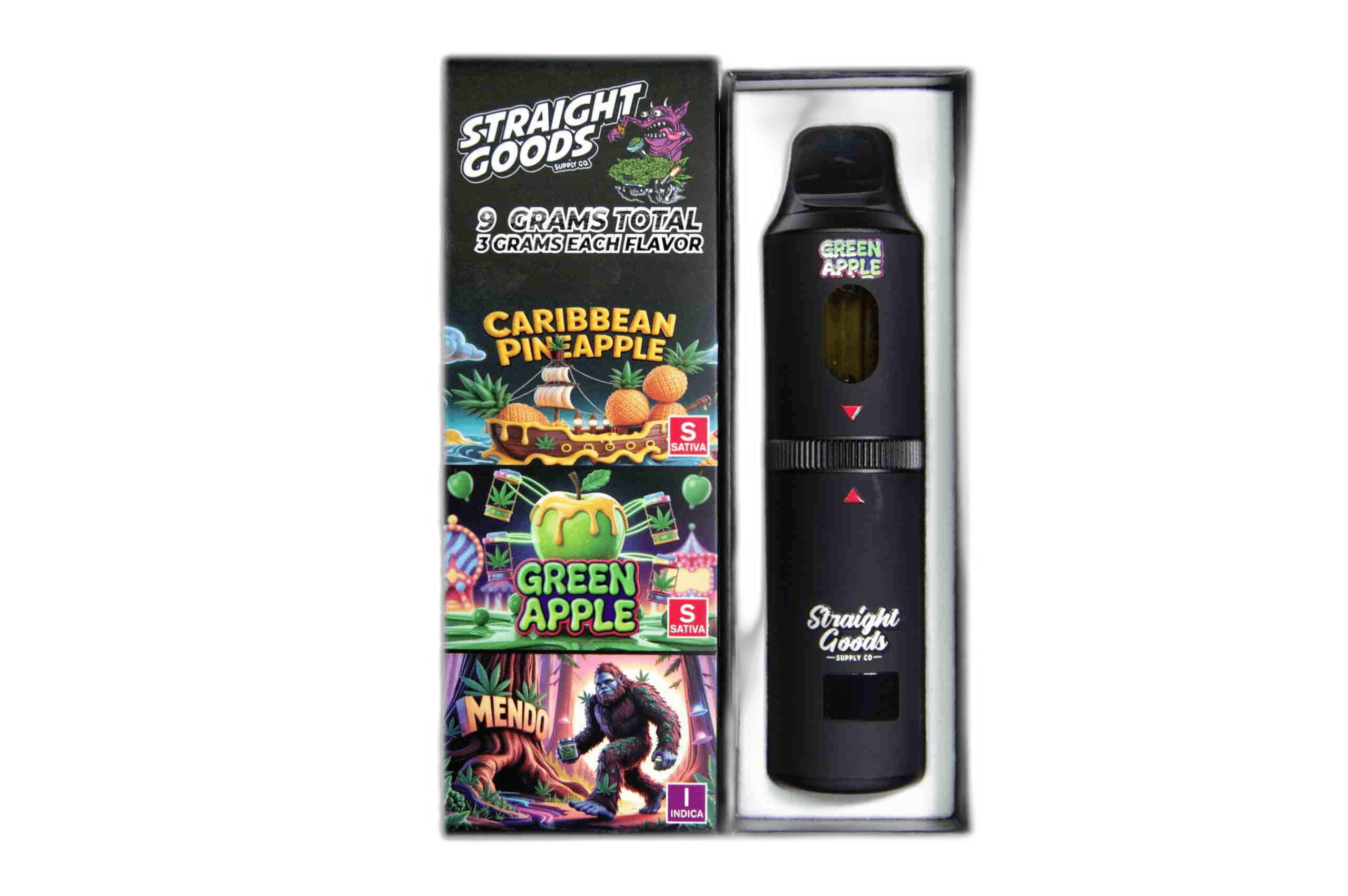 Straight Goods Supply Co Vape (3 Grams + 3 Grams + 3 Gram) — Caribbean Pineapple + Green Apple + Mendo