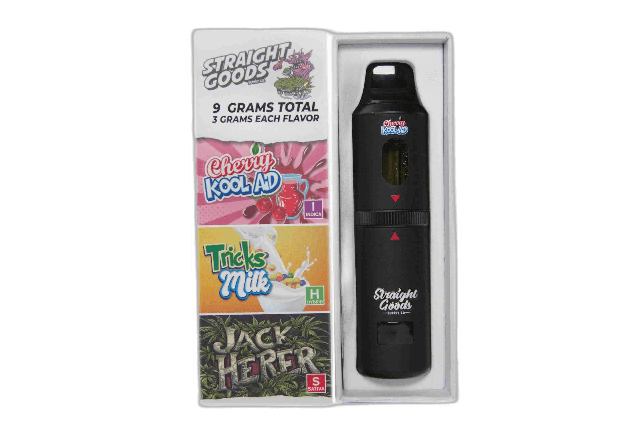 Straight Goods Supply Co Vape (3 Grams + 3 Grams + 3 Gram) — Cherry Kool Aid + Jack Herer + Tricks Milk