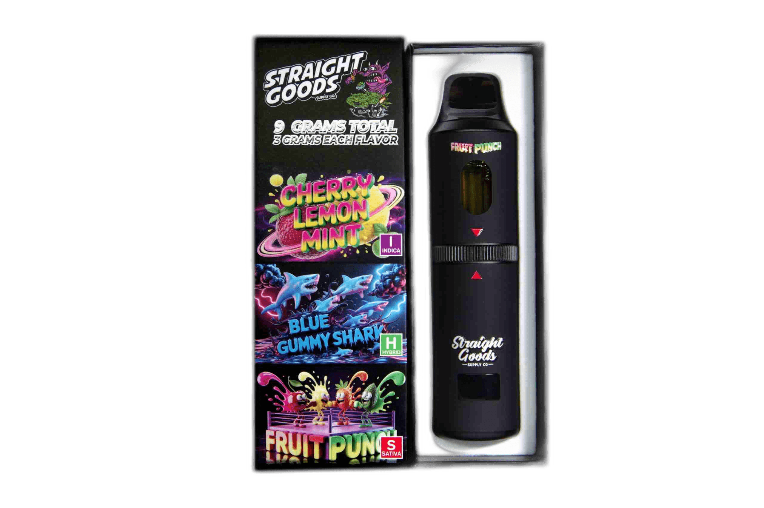 Straight Goods Supply Co Vape (3 Grams + 3 Grams + 3 Gram) — Cherry Lemon Mint + Blue Gummy Shark + Fruit Punch