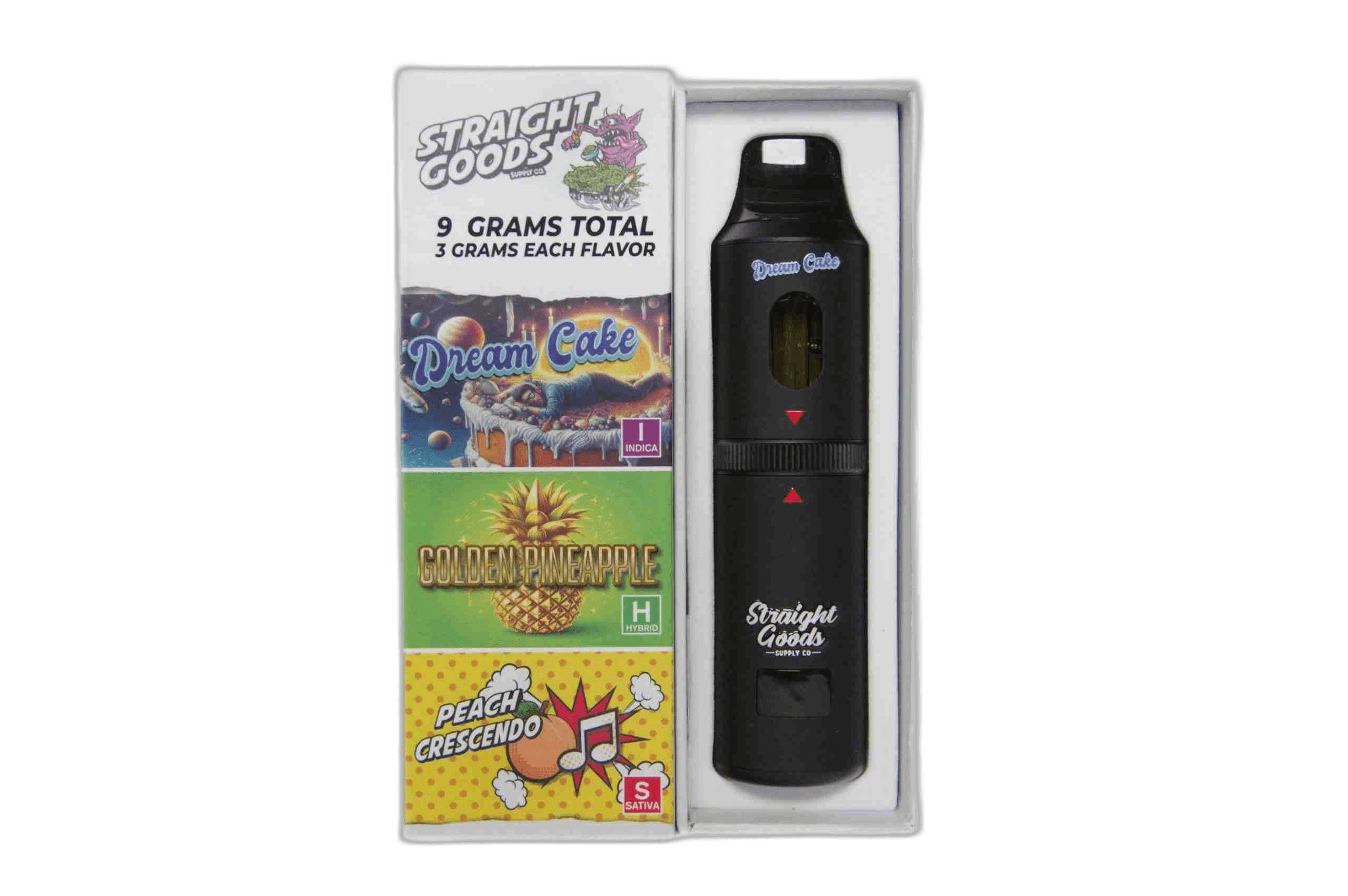 Straight Goods Supply Co Vape (3 Grams + 3 Grams + 3 Gram) — Dream Cake + Peach Crescendo + Golden Pineapple