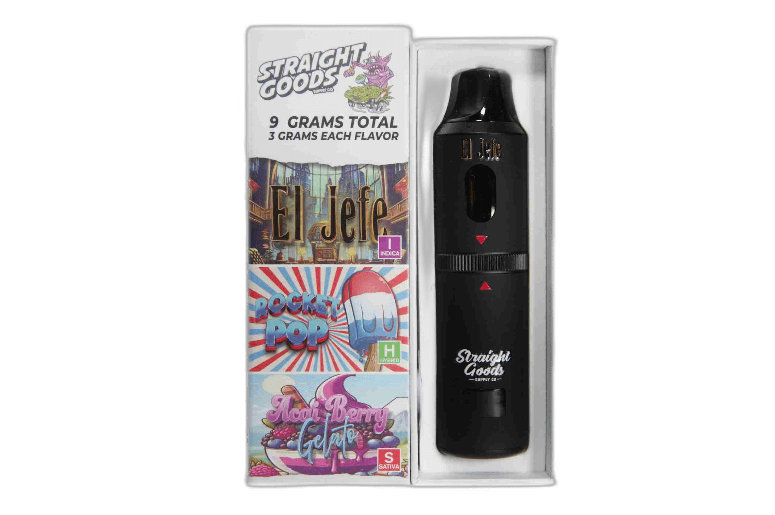 Straight Goods Supply Co Vape (3 Grams + 3 Grams + 3 Gram) — El Jefe + Rocket Pops + Acai Berry Gelato